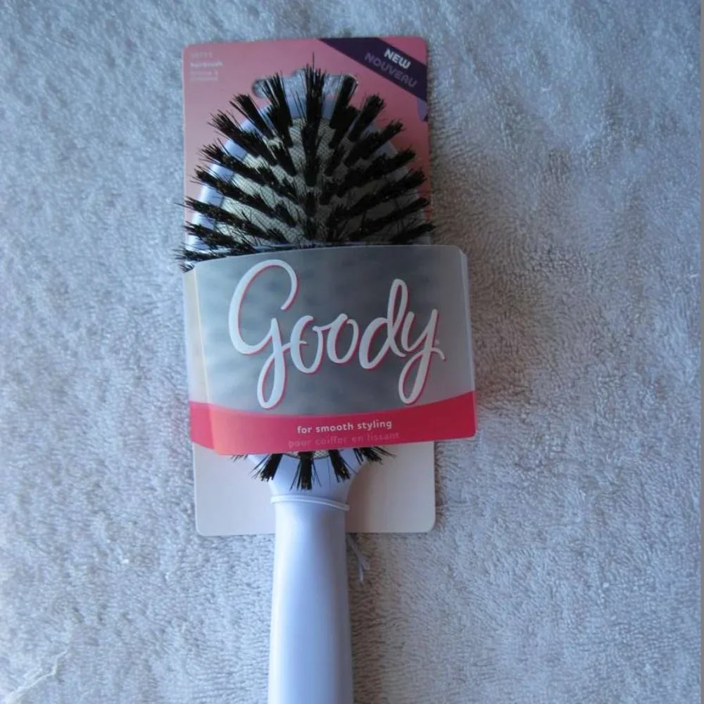 Goody Cushion Hair Brush Smooth Styling Soft Natural Boar Bristles White Plastic